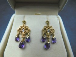 14k amethyst drop ear in box